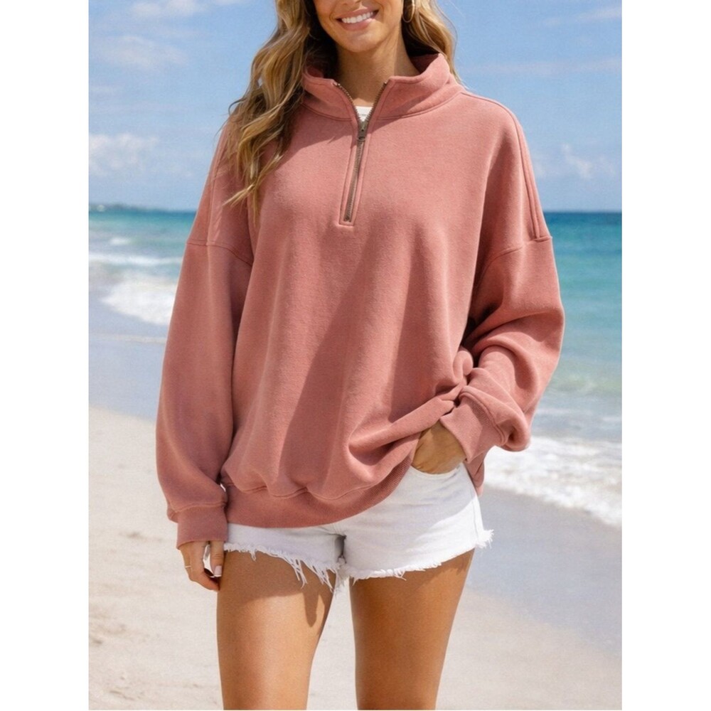 Sunkissed Coconut 1/4 Zip Beach Sweatshirt Size Small Oversized